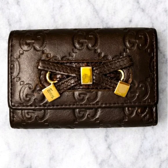Gucci Brown Guccissima Leather 6 Hook Key Case Lace Up Corset Gold Vintage - Picture 2 of 8